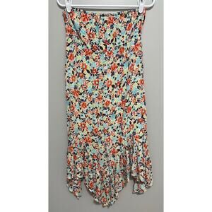 NWT O'Neill Carolina Ditsy Floral Print Strapless Midi Dress Lined Ruffle Sz M